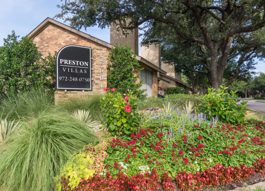 Entrance Signage at Preston Villas Apartment Homes, Dallas, Texas, TX