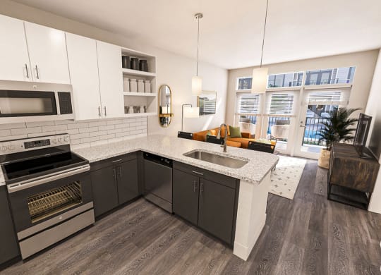 Stunning open area kitchen and living space at Link Apartments 4th Street in Winston Salem
