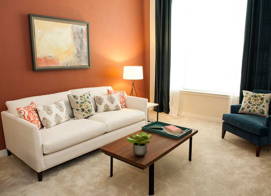 Living Room Sofa at Link Apartments® Manchester, Richmond, VA, 23224