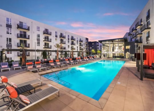 Apartment building residential pool deck
