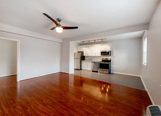Beautiful Living Room and Ceiling Fan at Connecticut Plaza Apartments, 2901 Connecticut Ave NW, Washington, DC.