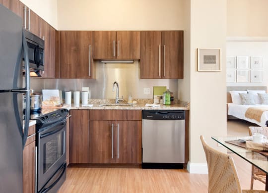 Kitchen with Wood Floors at Wilber School Apartments, MA, 02067.