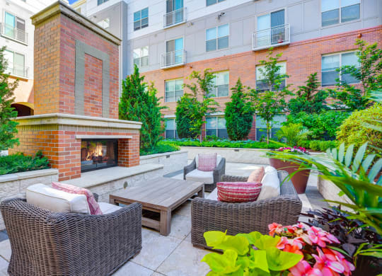 Courtyard Lounge With Fireplace at Windsor at Cambridge Park, Cambridge, Massachusetts