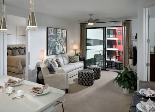 Spacious Living Room With Private Balcony at The Encore by Windsor, Atlanta, GA, 30339
