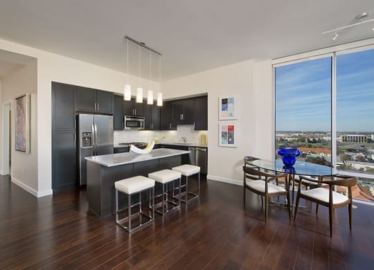 Designer cabinetry, plank wood flooring and energy star appliances, at The Sovereign at Regent Square, 3233 West Dallas, Houston, TX