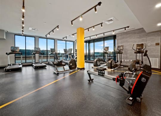 A spacious fitness center at The Brick of Hackensack, Hackensack, NJ, 07601
