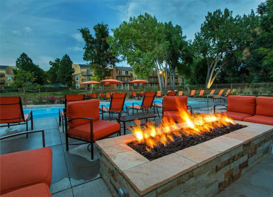 Outdoor Courtyard with Fire Pit at Woodland Hills Apartments, Colorado