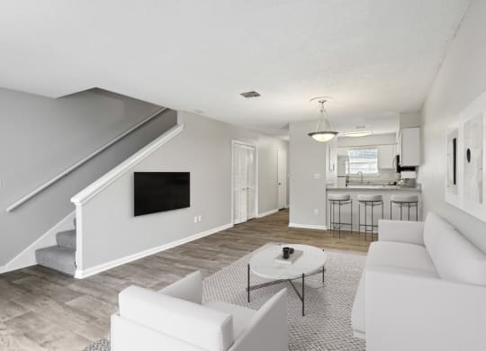 Model living room and kitchen area
