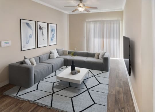 Model living room with patio door