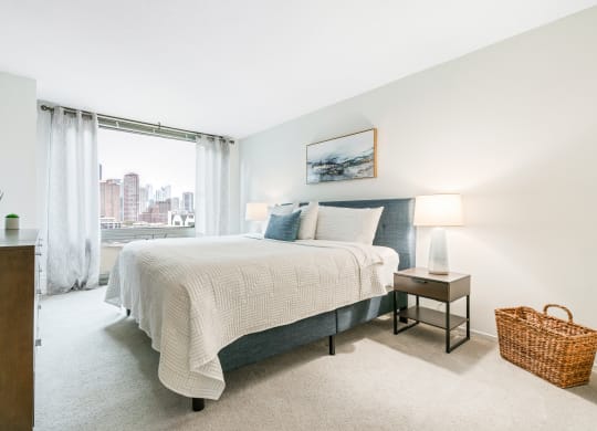 Apartment bedroom at Elm Street Plaza with views of Gold Coast Chicago