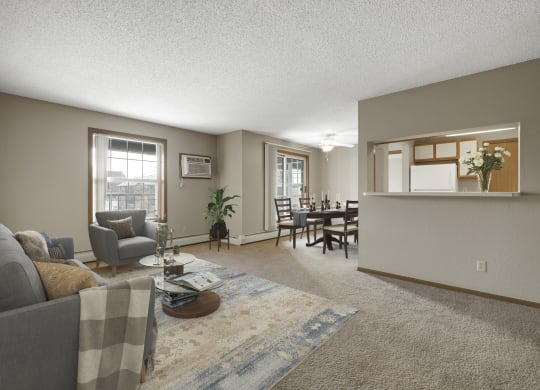 Evans Meadows Apartments in Elk River, MN Living room, Dining Room, and Window Nook