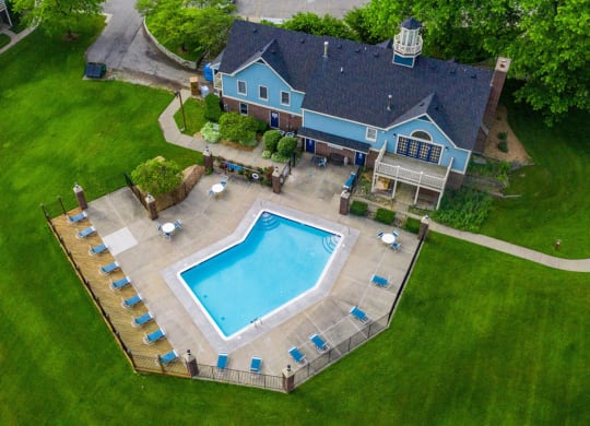 Aerial View Of Pool  at Hurwich Farms Apartments, South Bend, Indiana