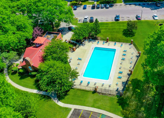 Pool Overhead View at Old Farm Apartments, Elkhart