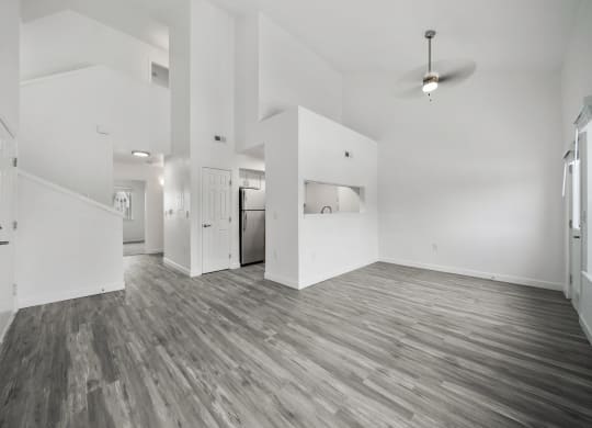 a bedroom with hardwood floors and white walls