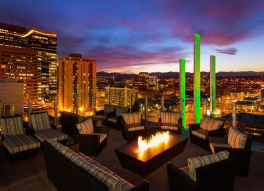 Rooftop Lounge With Fireplace at 2020 Lawrence, DENVER, Colorado