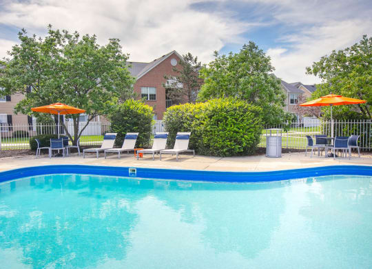Pool area at Bedford Commons Apartments & Heathermoor Apartments, Columbus, OH