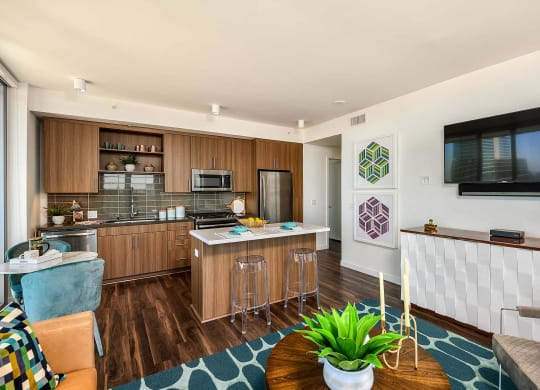 modern open concept living areas at K1 Apartments, San Diego, CA 92101