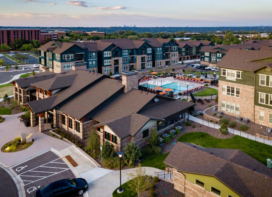 Aerial view of community at Windsor at Pinehurst, CO, 80235