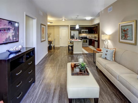Living Room unit layout at One Plantation Apartments, Florida