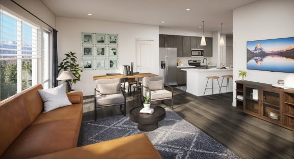 Model apartment rendering with Kitchen View
