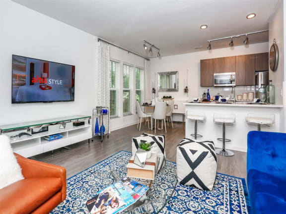 wood-style plank flooring in living areas at Oasis Shingle Creek in Kissimmee, FL