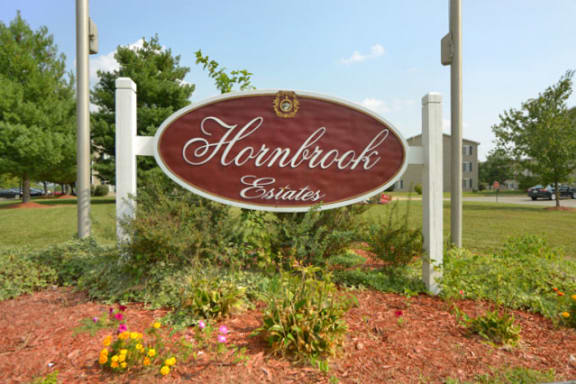 Welcoming Property Sign at Hornbrook Estates Apartments, Evansville, Indiana