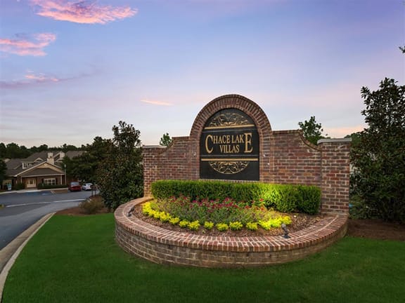 Entrance sign to Chace Lake Villas apartments in Birmingham, AL