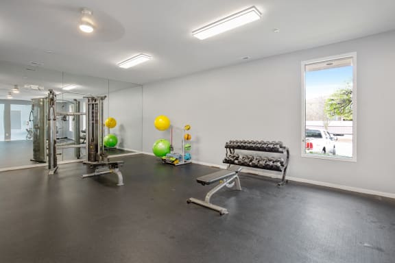 Fitness Center Free Weights at Lakeside Village Apartments, Clinton Township, MI Fitness Center Free Weights at Lakeside Village Apartments, Clinton Township, MI