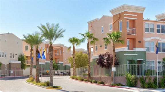 Gorgeous drive up to gated entrance at The Croix Townhomes in Henderson, NV offers 2 and 3 bedroom Townhomes!