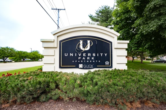 Monument Sign at the entrance to University Park Apartments