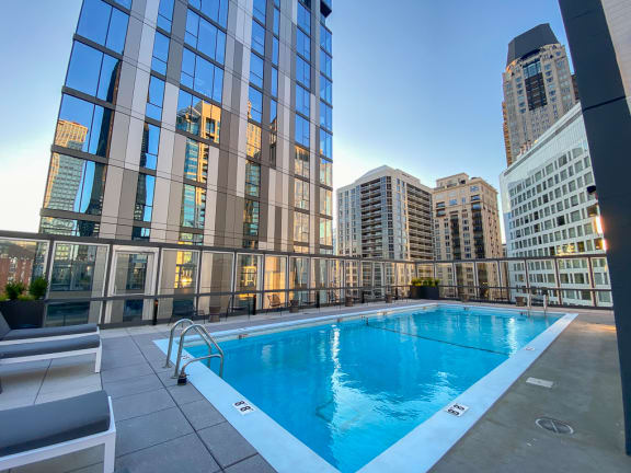 beautiful outdoor pool with Chicago city views
