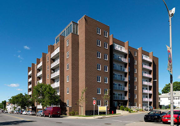 High Rise Exterior at Jaclen Tower Apartments in Beverly MA.