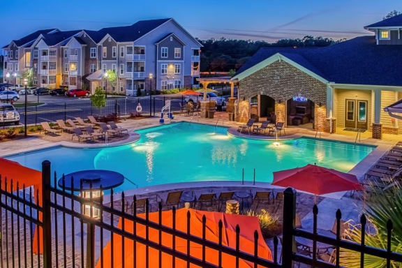 Resort style pool aerial shot at Colonnade of Eastern Shore Apartment HOmes