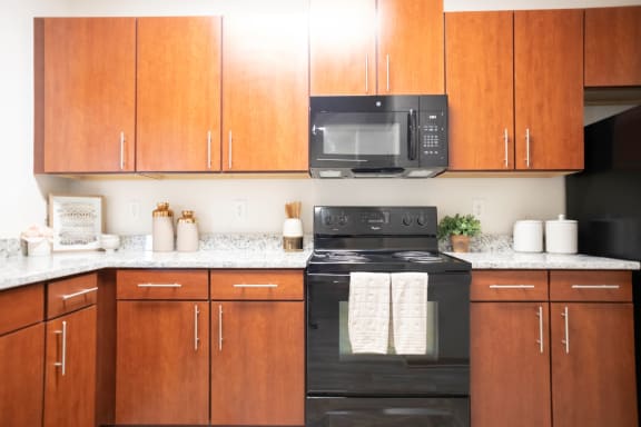 Kitchen with Black Appliances at Walden Oaks, South Carolina, 29625