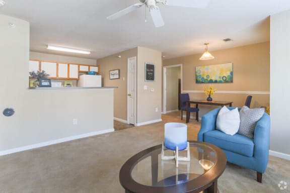 Apartment living room, dining room, and kitchen area, Waterbrook Apartments