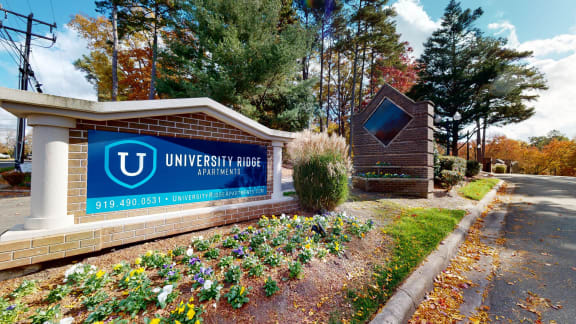 Entrance Signage at University Ridge Apartments, Durham, NC, 27707