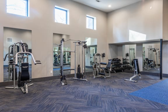 Work out in this spacious facility. Weight machines, carpet, windows, mirrors, and  free weights.