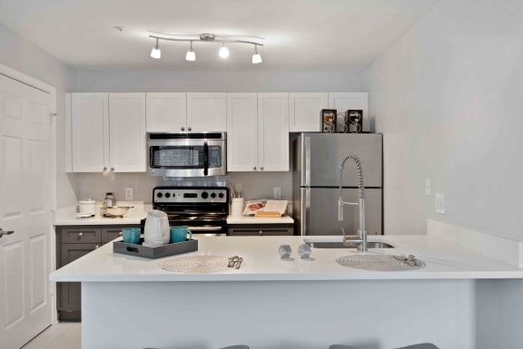 Alexandria Apartments for Rent - Stunning Bright Kitchen with White Cabinets, Stainless Steel Appliances, and White Countertops