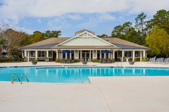Pool and clubhouse at The Reserve at Mayfaire Apartments, Wilmington NC