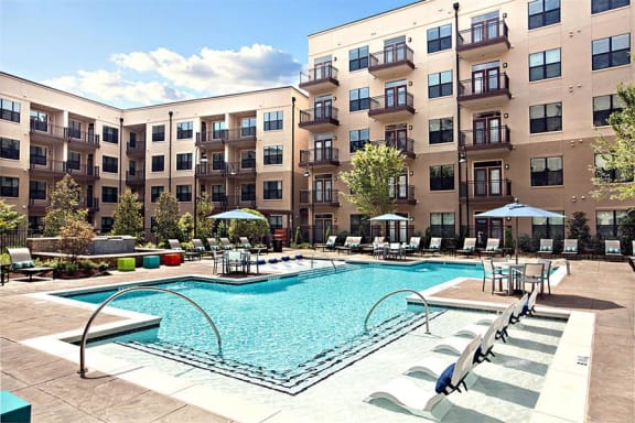 Relaxing Pool Area With Sundeck at Radius West Midtown, Atlanta, GA, 30318
