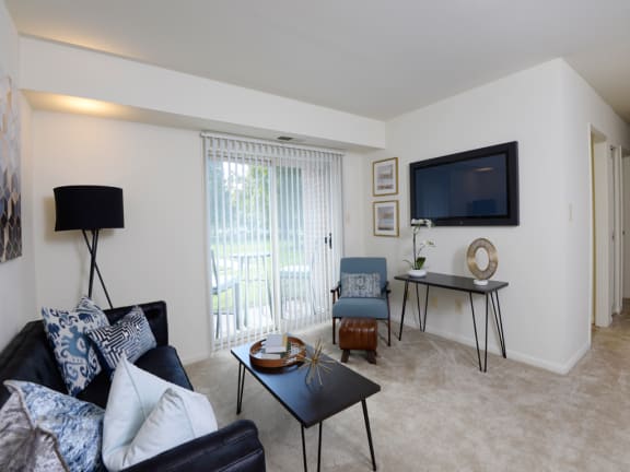 Spacious Living Room With Private Balcony at Woodsdale Apartments, Abingdon, MD