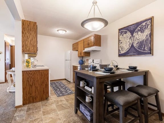Kitchen and dining area in Uppertown Apartments