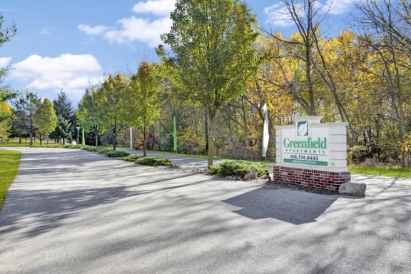 Entrance sign of Greenfield Apartments
