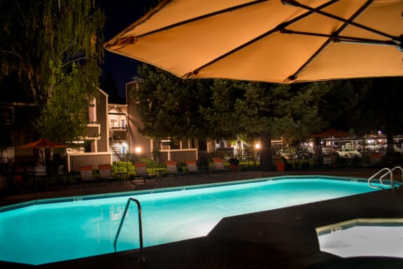 Evening Pool l Waterford Cove Apartments in Sacramento CA