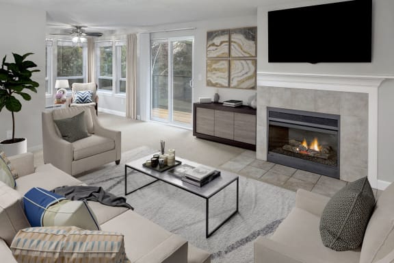 Living Room With TV and Fireplace at Sorrento Bluff, Beaverton, 97008