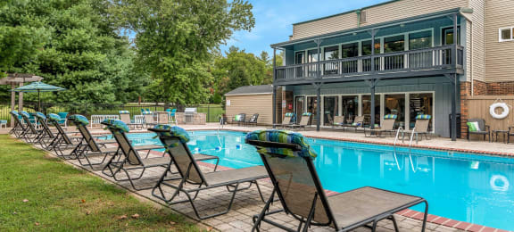 Pool and pool patio at Carrington Apartments in Hendersonville TN March 2021