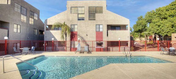 Pool and pool patio at Nine90 Apartments in Tucson AZ November 2020