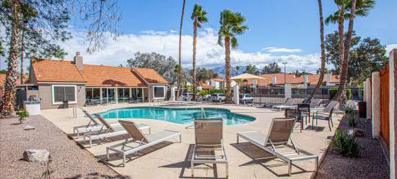 Pool and pool patio at Orange Tree Village Apartments in Tucson AZ