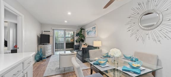 living space with hardwood style floors at Pointe Luxe Apartment Homes, San Diego, CA, 92110