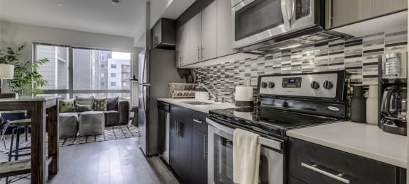 Fully Furnished Kitchen With Stainless Steel Appliances at Vue 22 Apartments, Washington